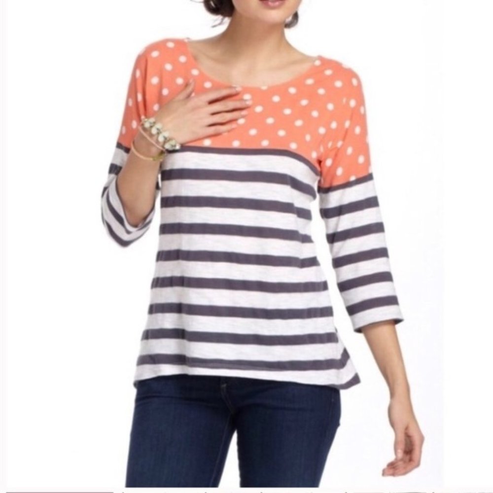 Anthropologie Postmark Split Stripes Polka Dot Top